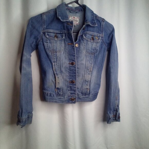 Abercrombie Denim Jacket S Juniors Cropped Button Up Light Wash Blue - Picture 14 of 16